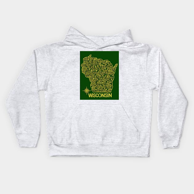 Wisconsin Map Kids Hoodie by fiberandgloss